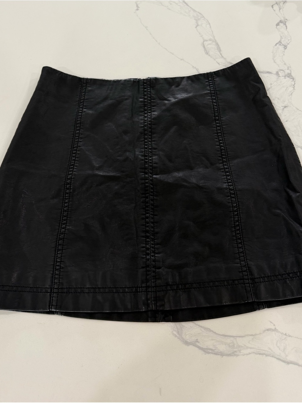 Free People Modern Femme Faux Leather Mini Skirt Black, Zipper Closure, Size 12
